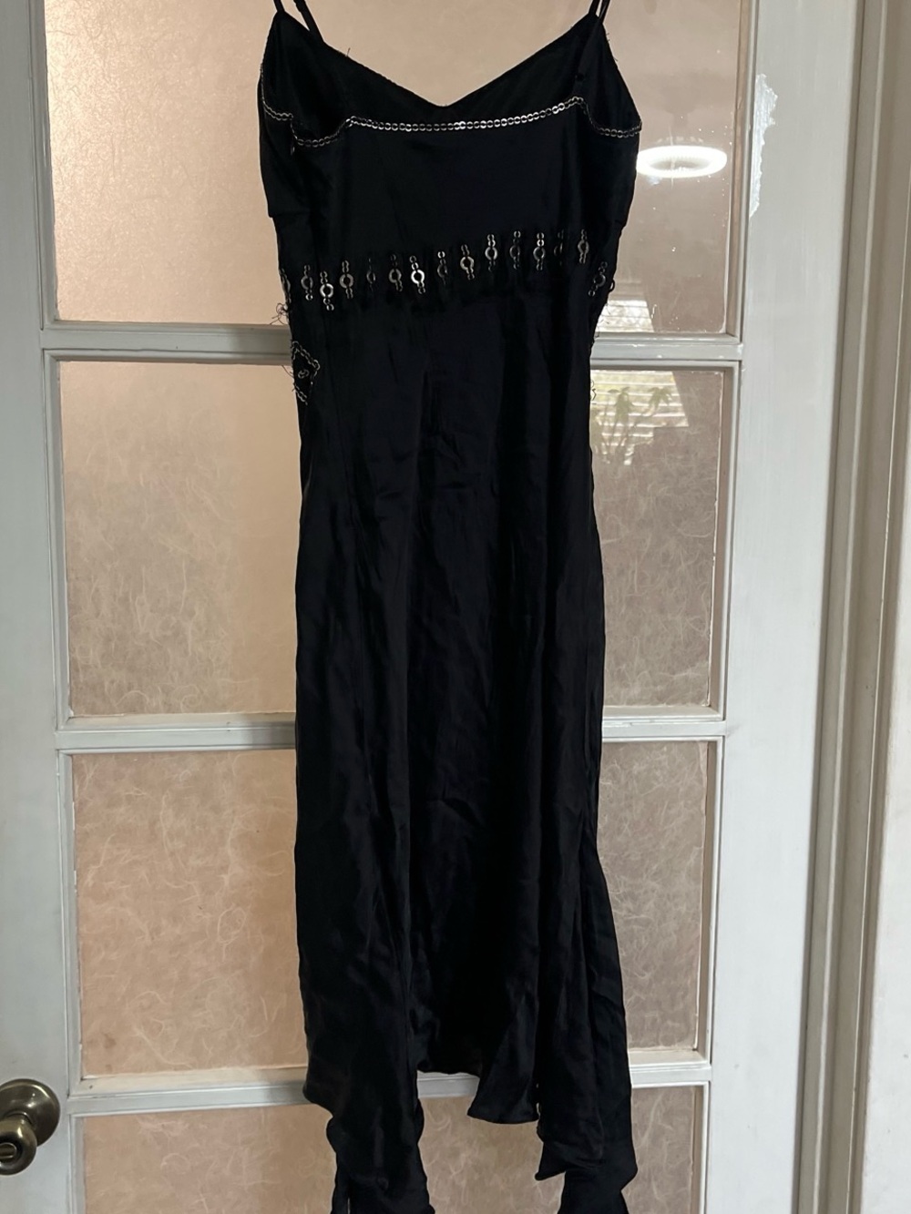Y2k 100% silk Sue Wong Black Beaded Asymmetrical Slip Dress - Picture 4 of 8